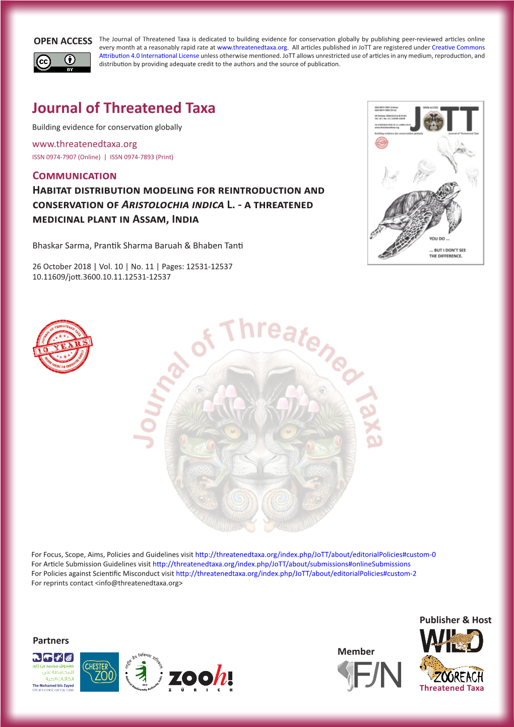 Habitat Distribution Modeling for Reintroduction and Conservation of Aristolochia Indica L