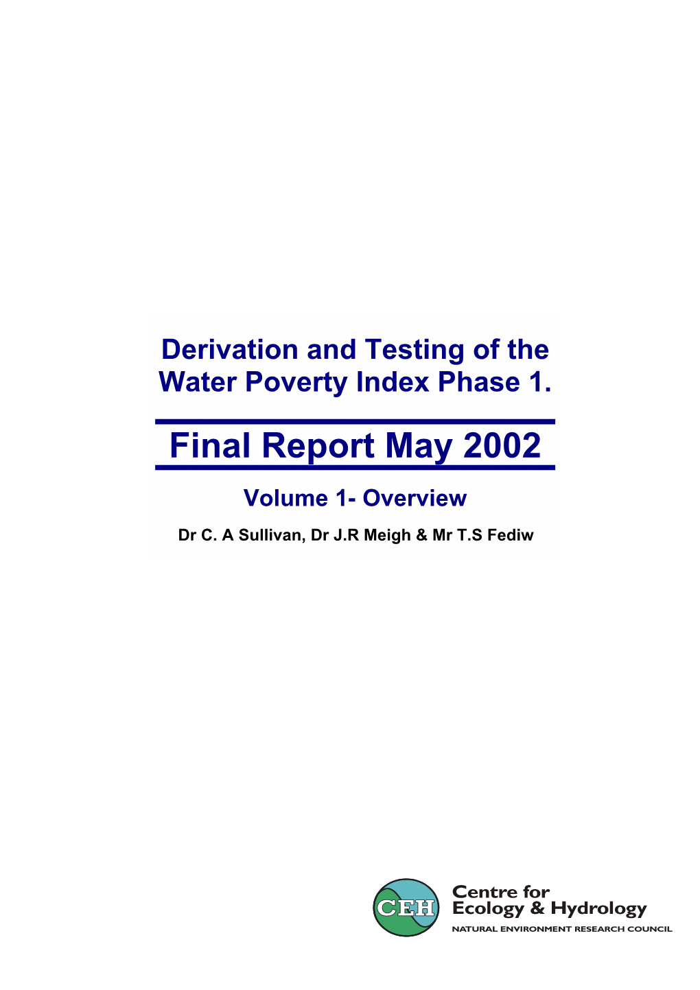 Derivation and Testing of the Water Poverty Index Phase 1