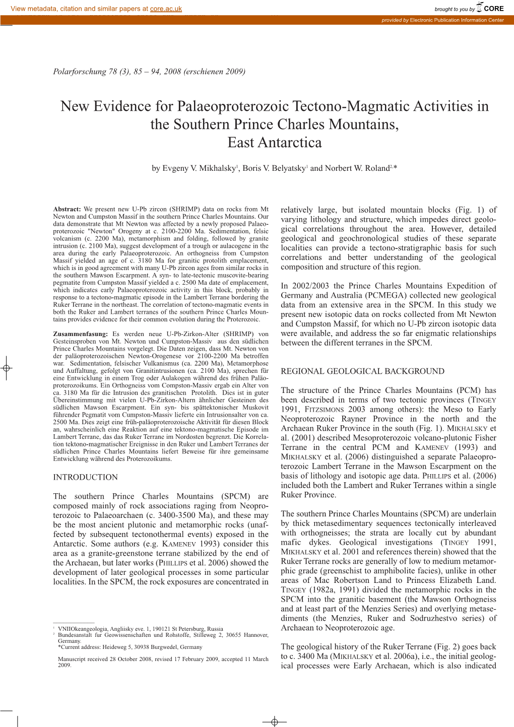 New Evidence for Palaeoproterozoic Tectono-Magmatic Activities in the Southern Prince Charles Mountains, East Antarctica