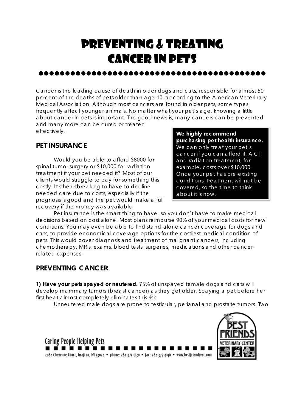 Preventing & Treating CANCER in PETS ••••••••••••••••••••••••••••