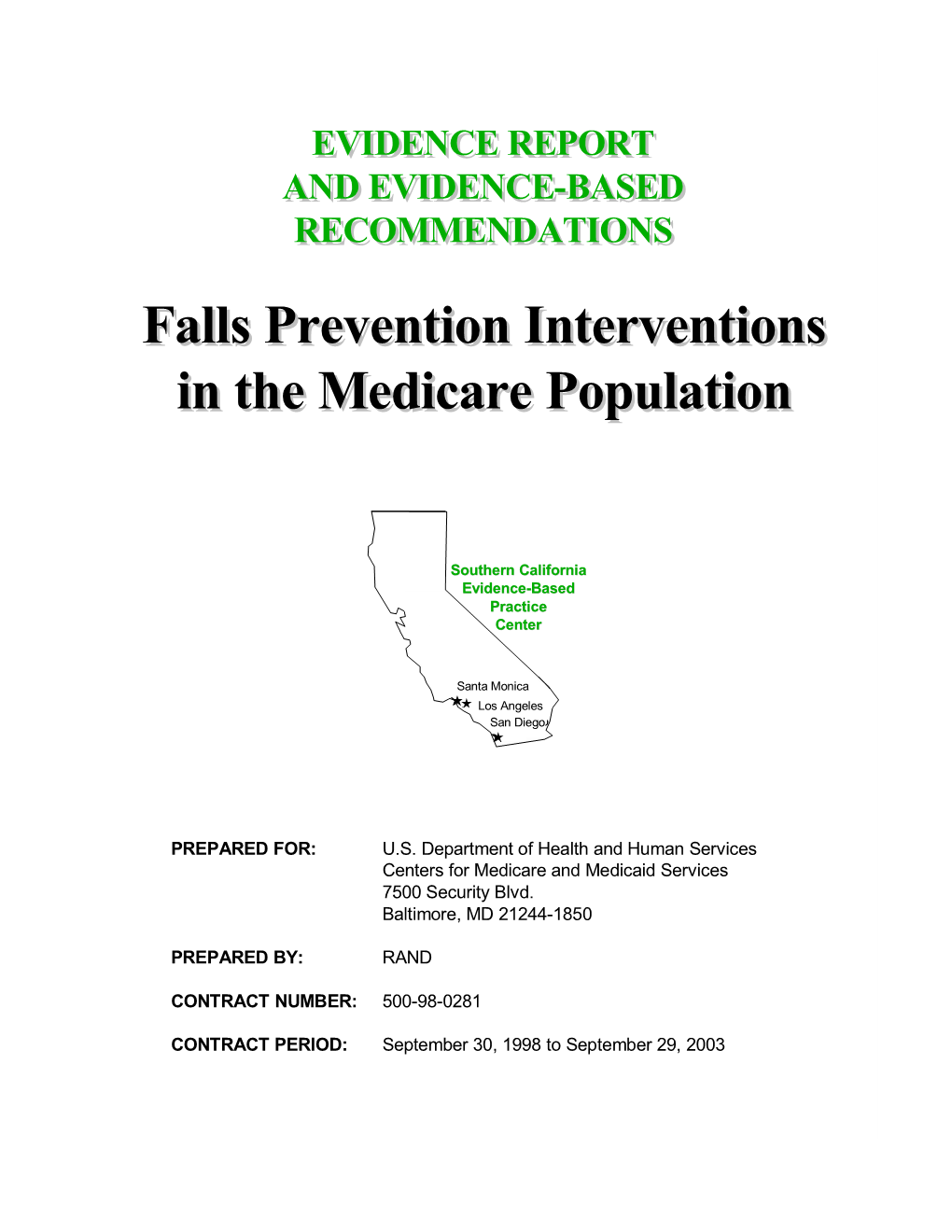 Falls Prevention Interventions in the Medicare Population