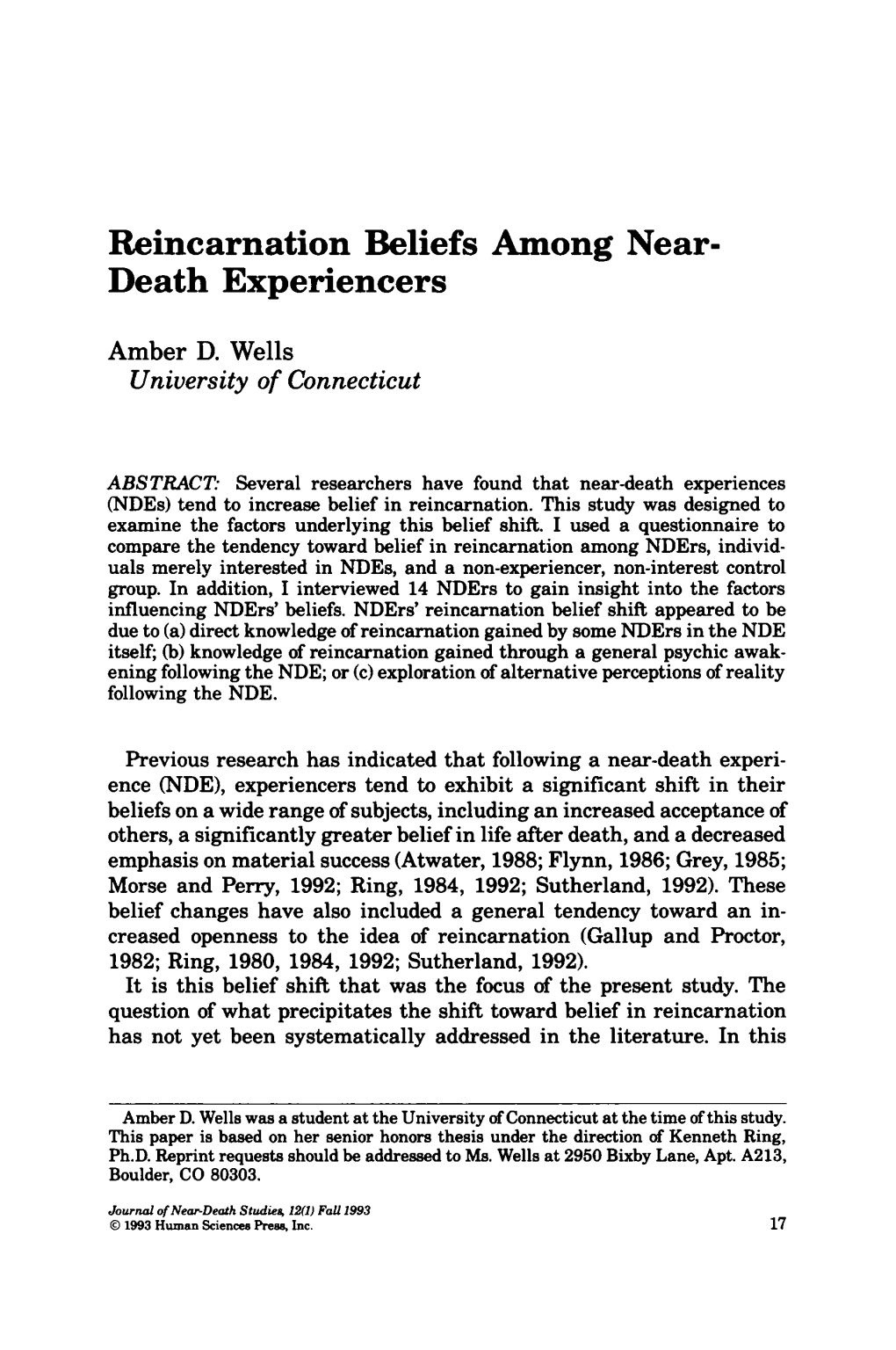 Reincarnation Beliefs Among Near Death Experiencers