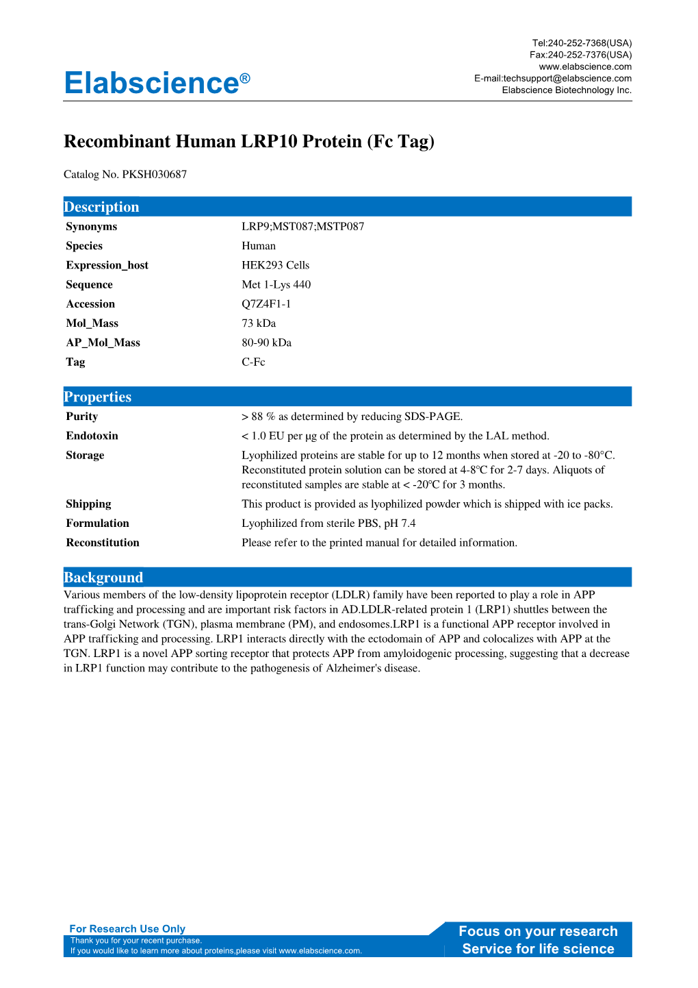 Elabscience® Recombinant Human LRP10 Protein