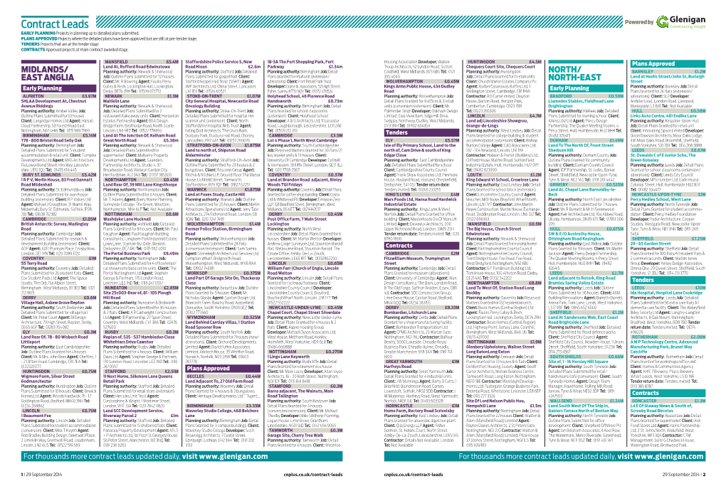 Contract Leads Powered by EARLY PLANNING Projects in Planning up to Detailed Plans Submitted