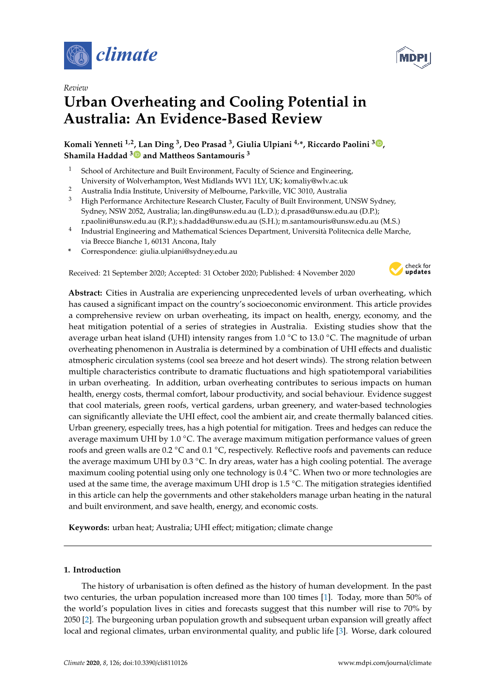 Urban Overheating and Cooling Potential in Australia: an Evidence-Based Review