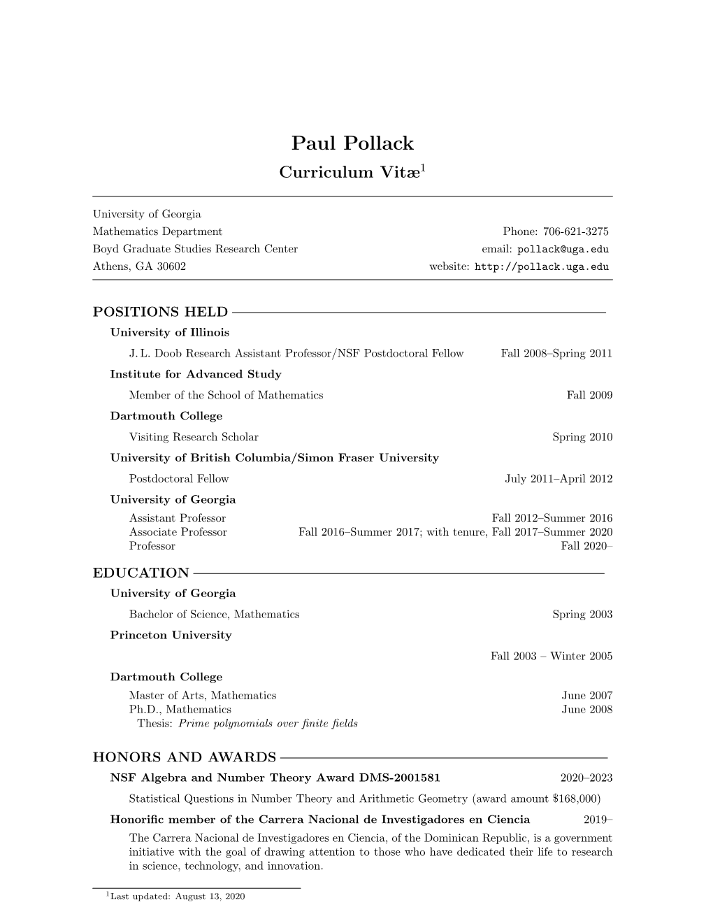 Paul Pollack Curriculum Vitæ1