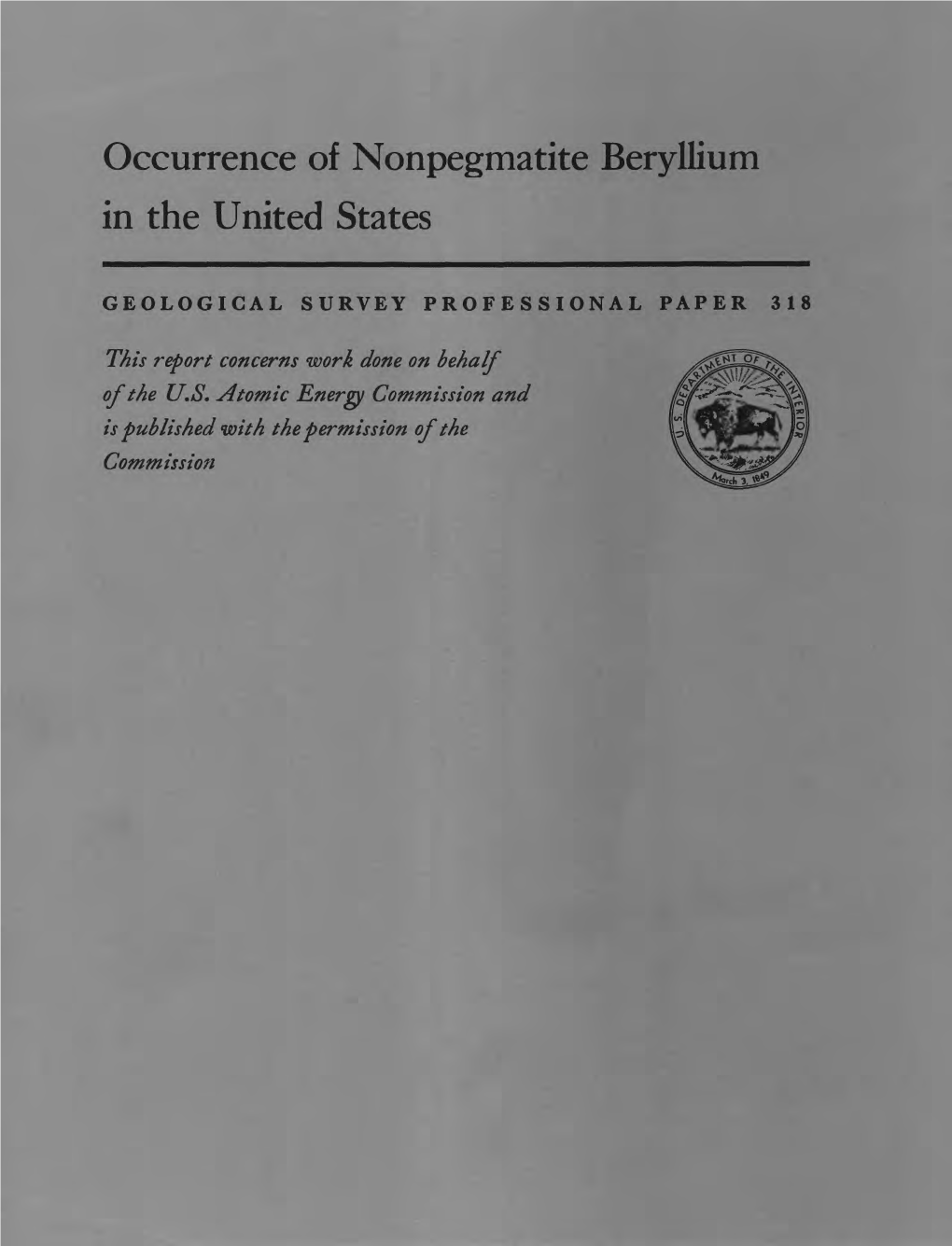 Occurrence of Nonpegmatite Beryllium in the United States