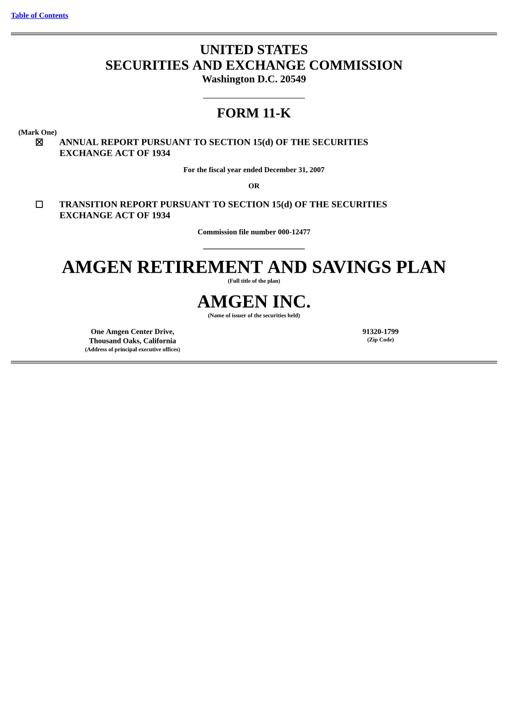 Amgen Retirement and Savings Plan Amgen Inc