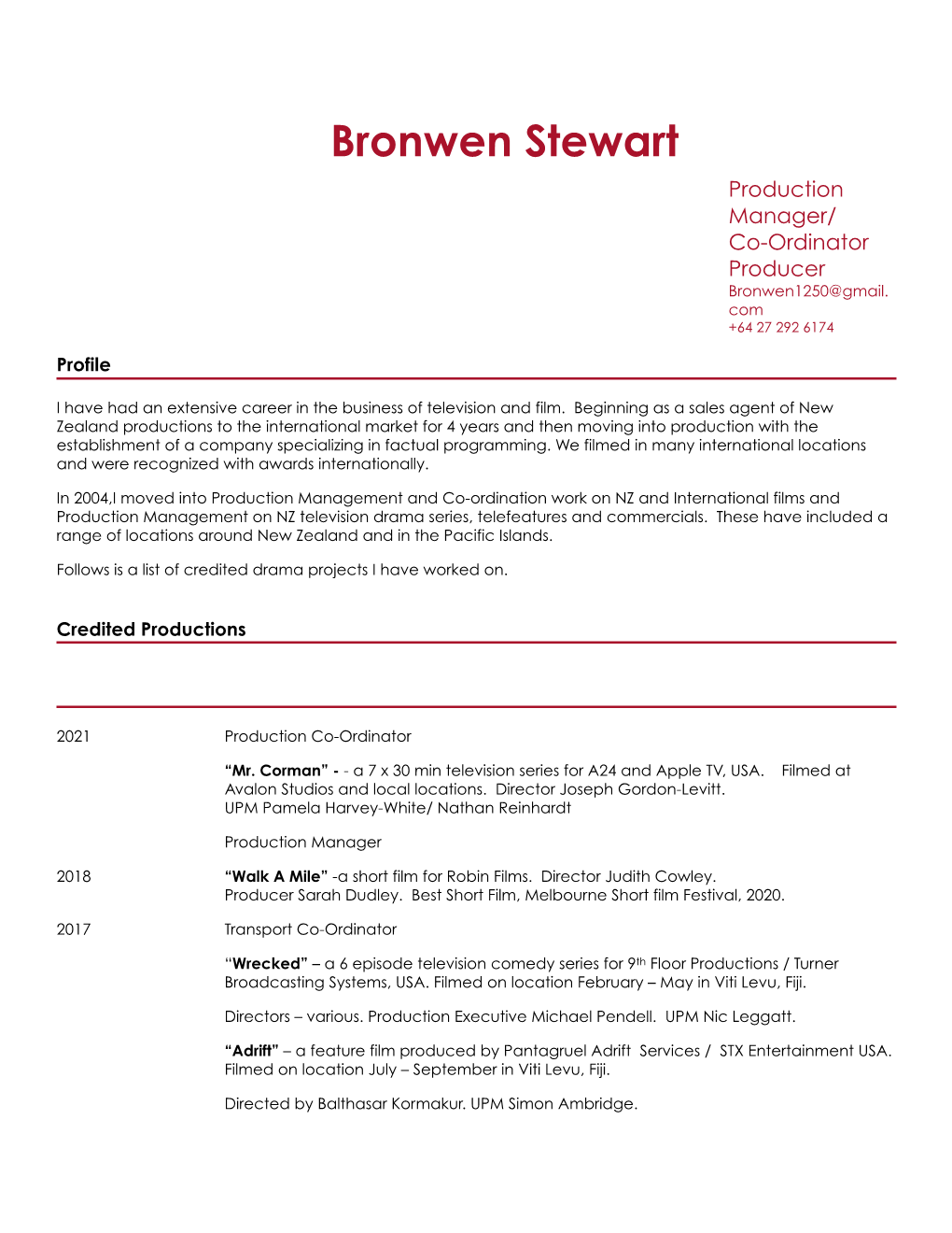 Bronwen Stewart 2020 CV