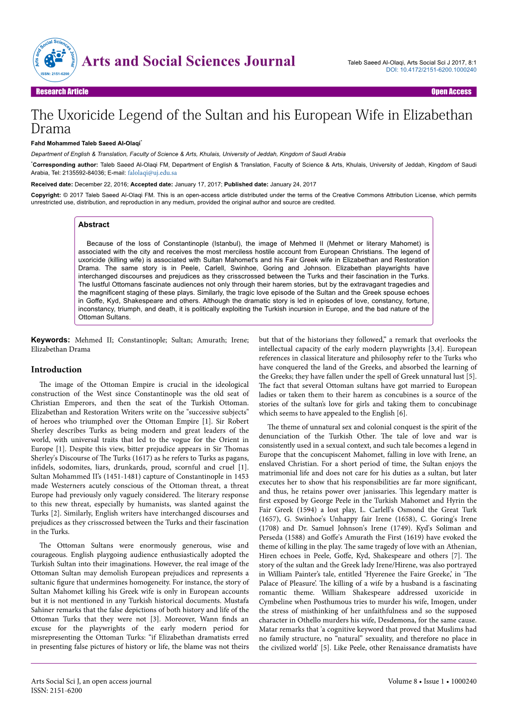 The Uxoricide Legend of the Sultan and His European Wife In