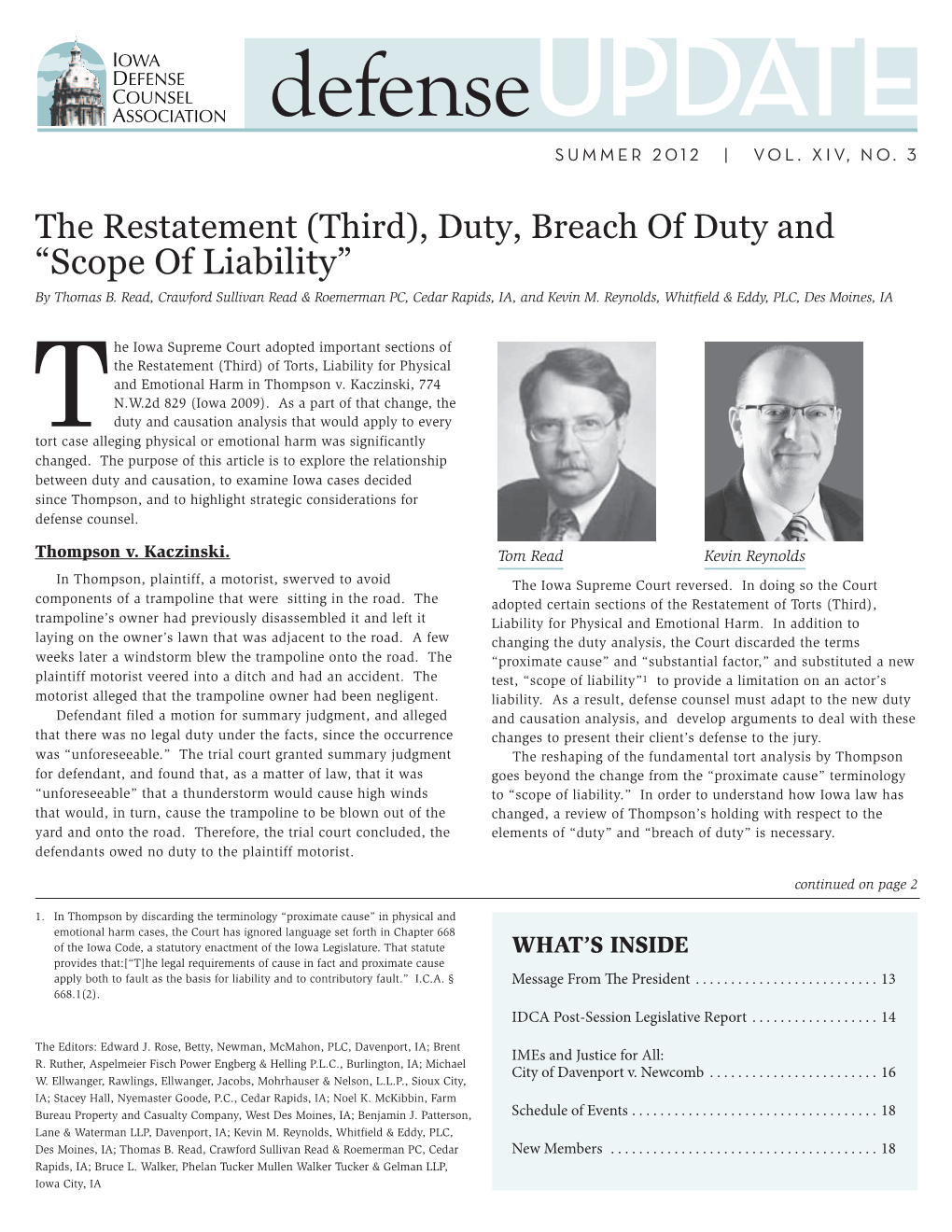 The Restatement (Third), Duty, Breach of Duty and “Scope of Liability” by Thomas B