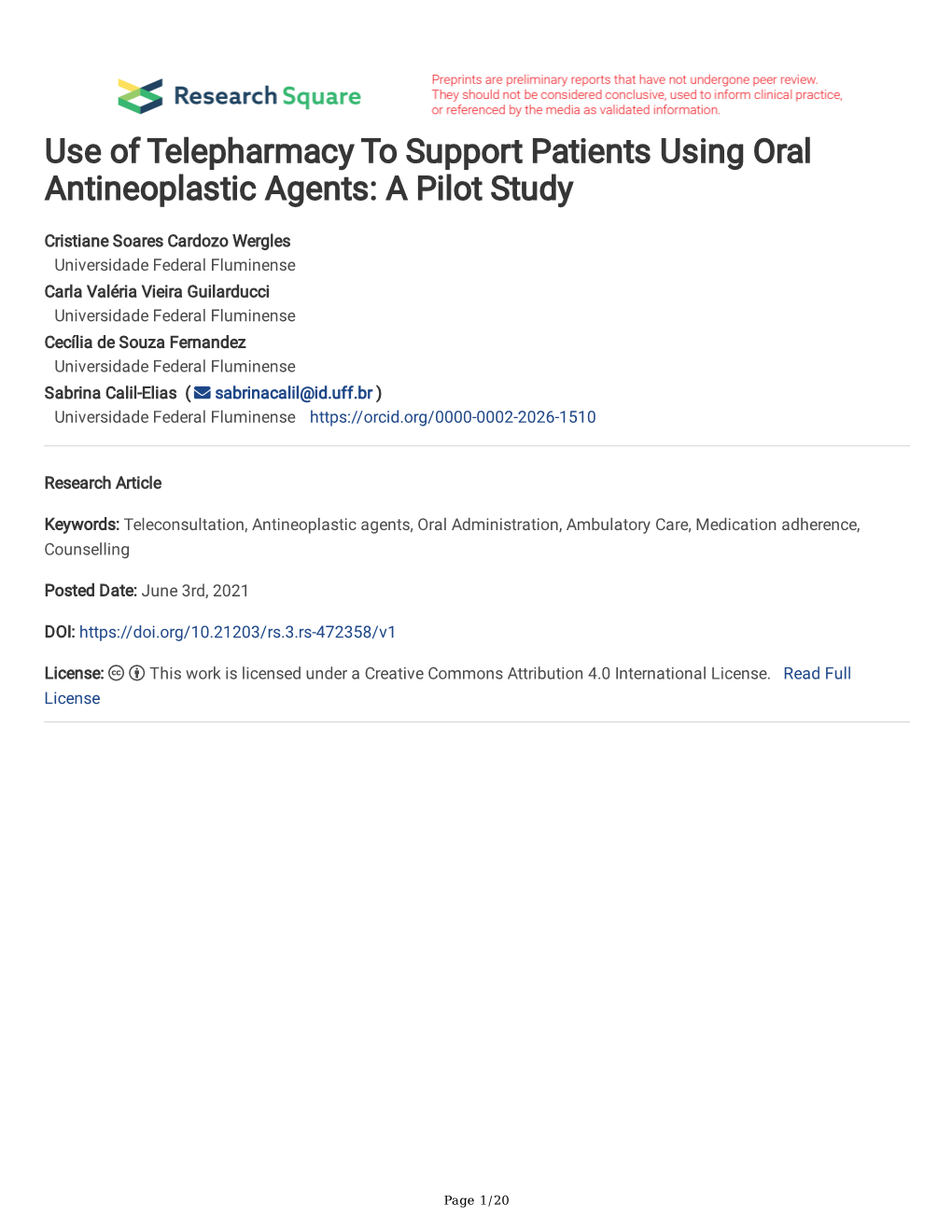 Use of Telepharmacy to Support Patients Using Oral Antineoplastic Agents: a Pilot Study