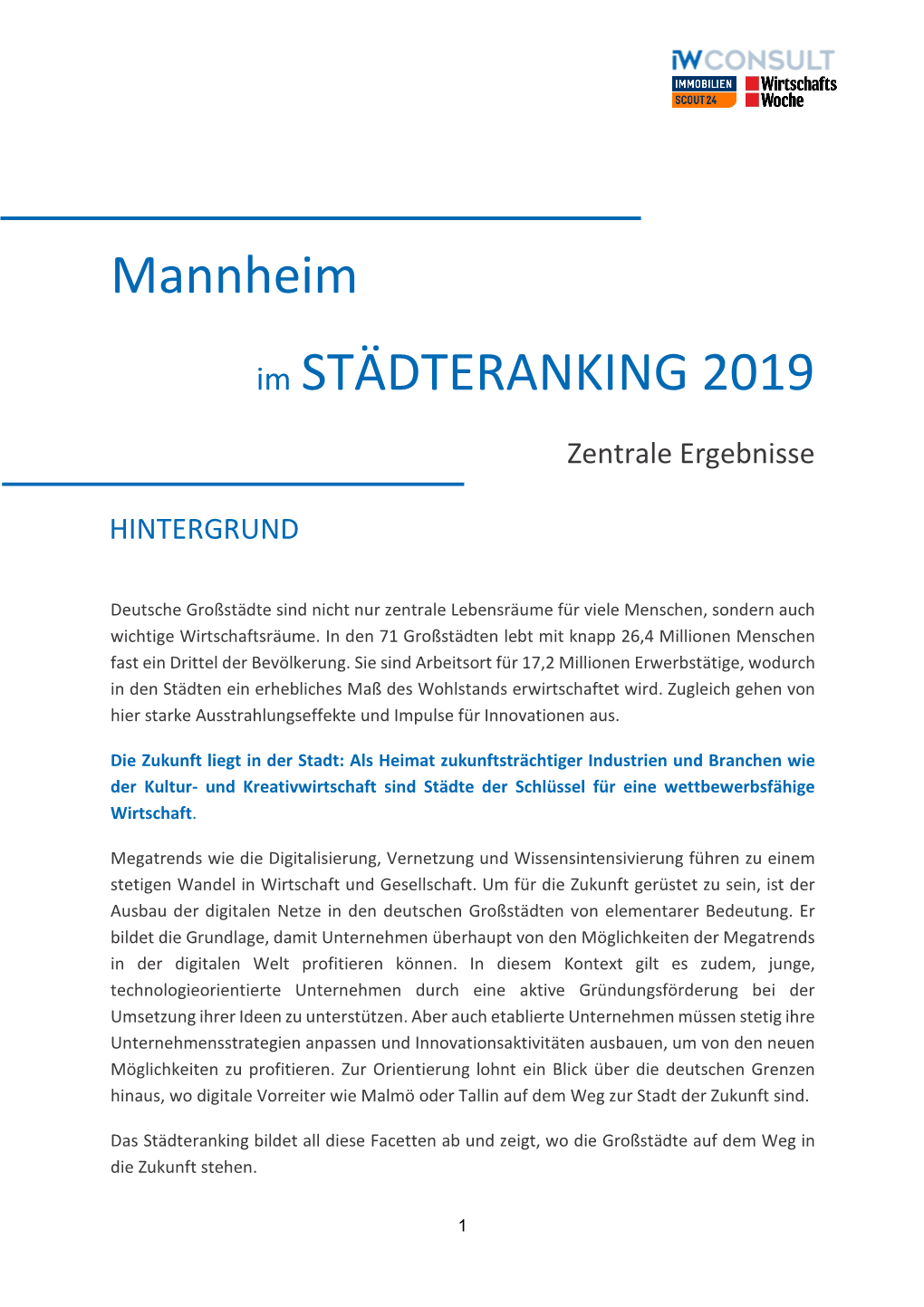 Mannheim Im STÄDTERANKING 2019