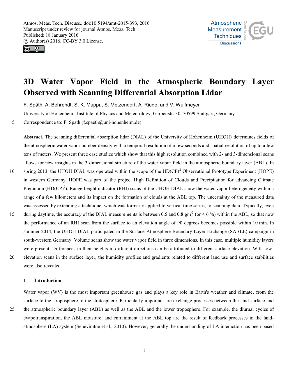 3D Water Vapor Field in the Atmospheric Boundary Layer Observed with Scanning Differential Absorption Lidar