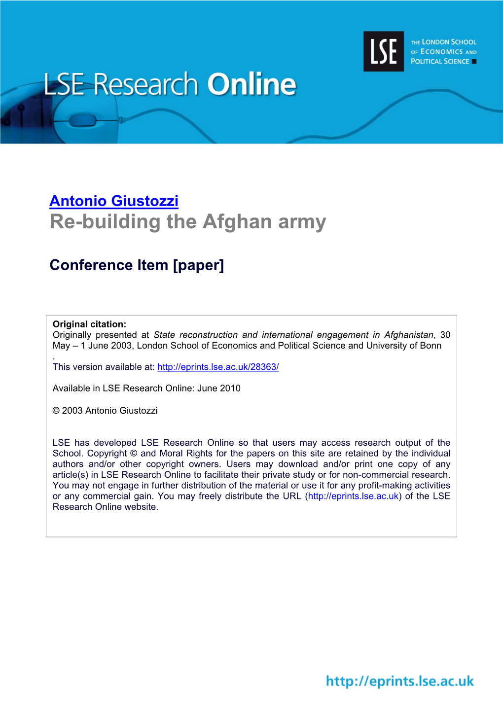 Re-Building the Afghan Army