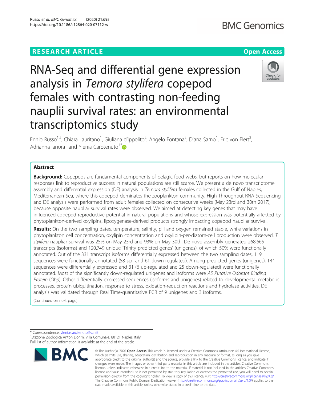 RNA-Seq and Differential Gene Expression Analysis in Temora