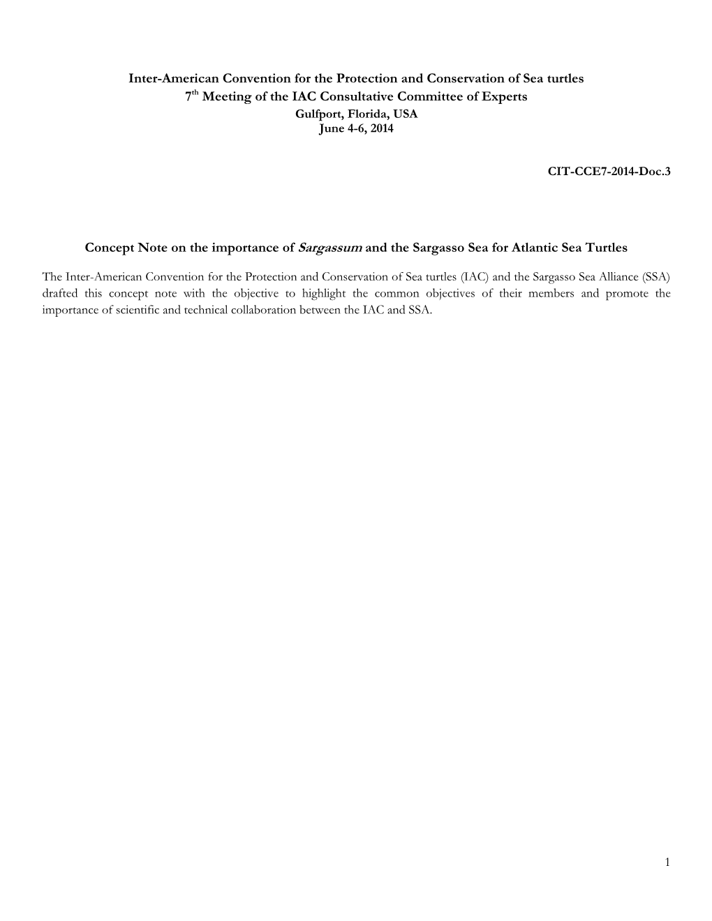 Inter-American Convention for the Protection and Conservation of Sea Turtles 7Th Meeting of the IAC Consultative Committee of Ex