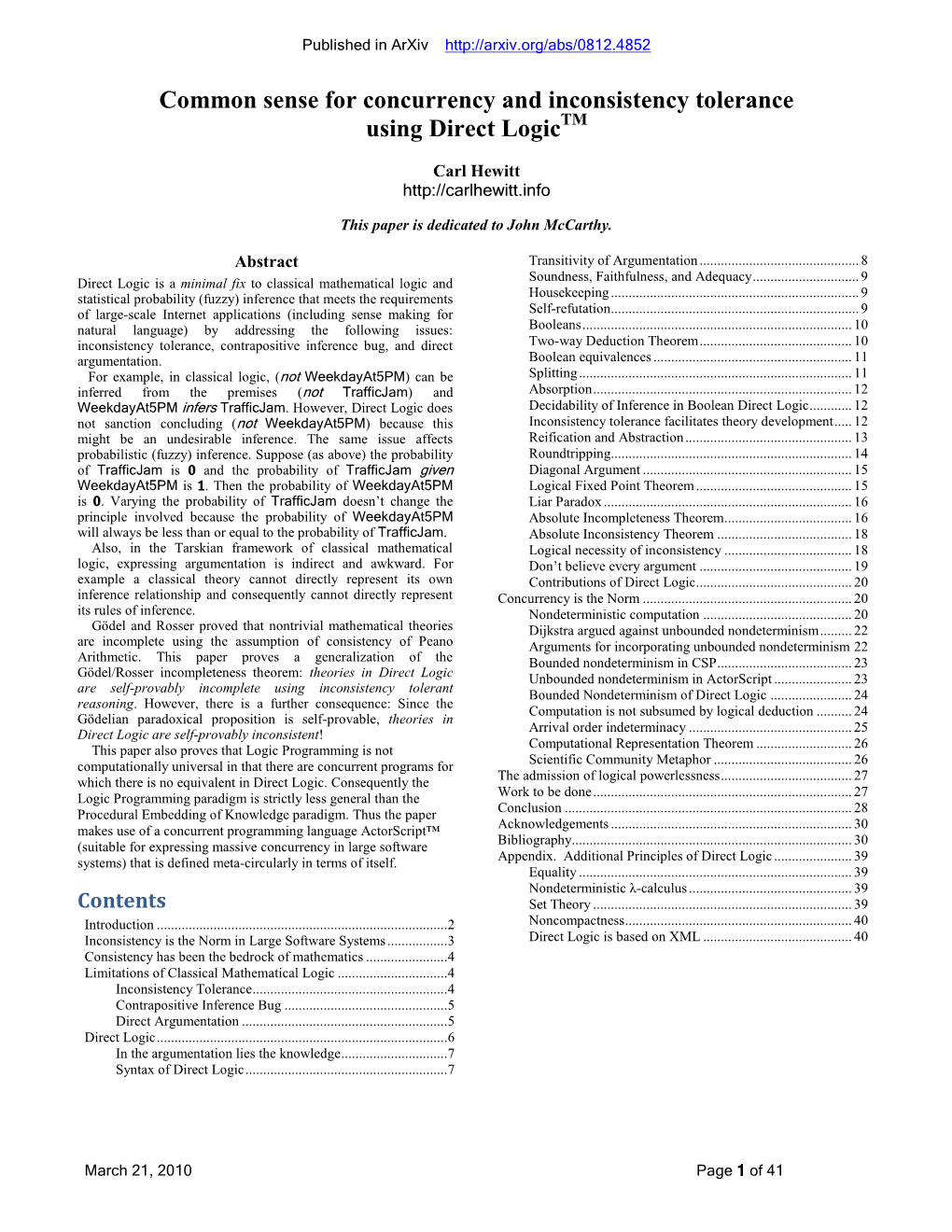 Common Sense for Concurrency and Inconsistency Tolerance Using Direct Logictm