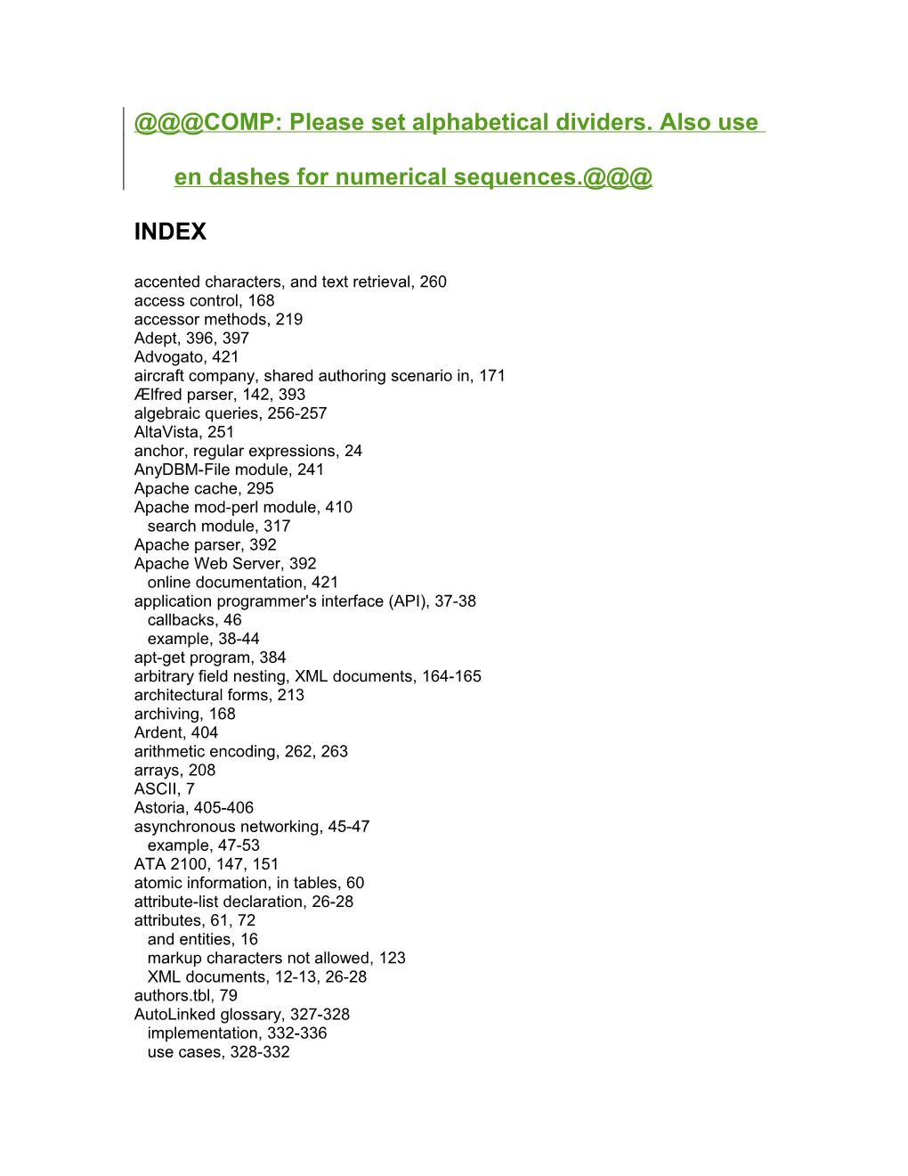 COMP: Please Set Alphabetical Dividers. Also Use En Dashes for Numerical Sequences