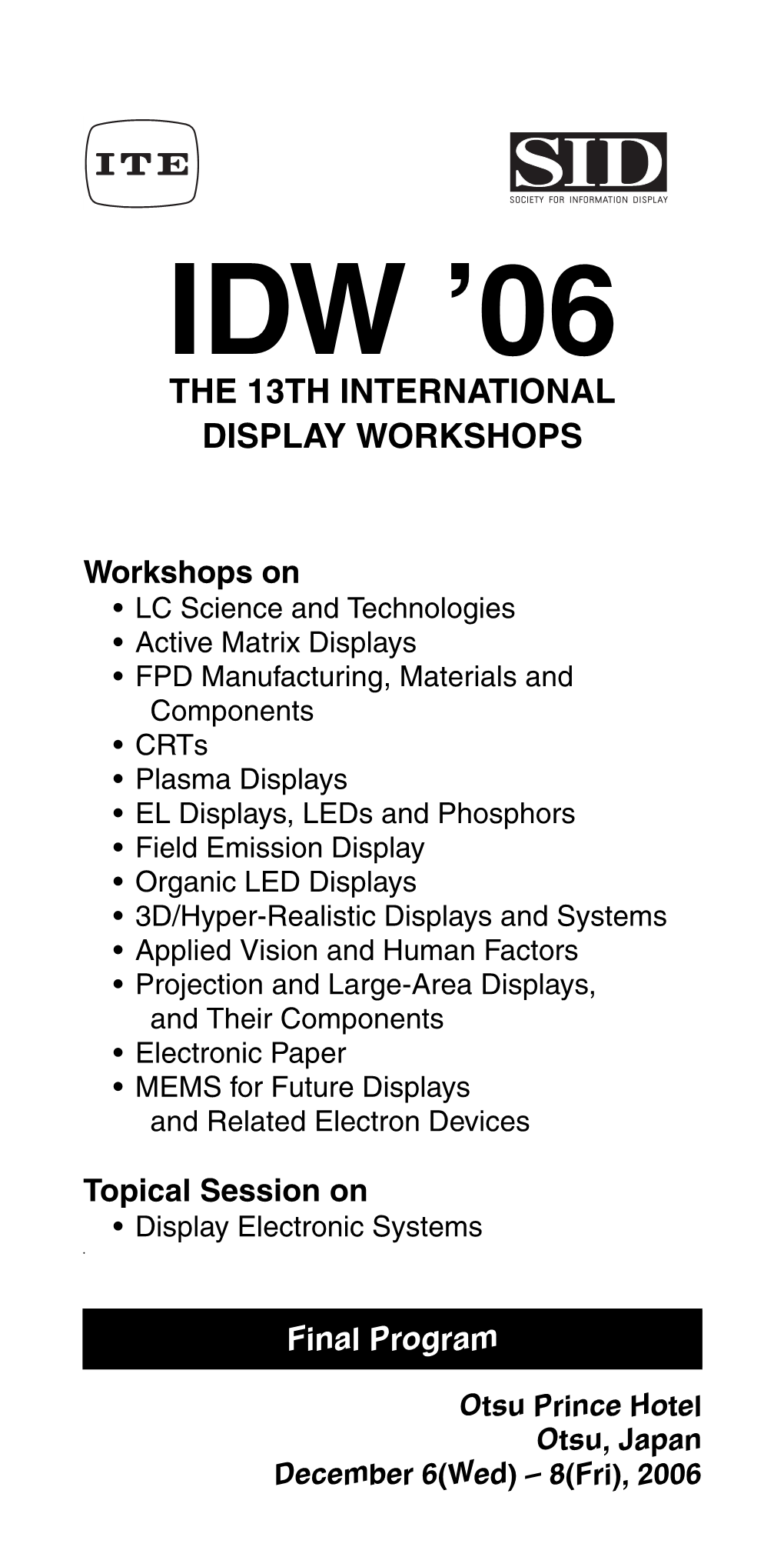 Idw ’06 the 13Th International Display Workshops