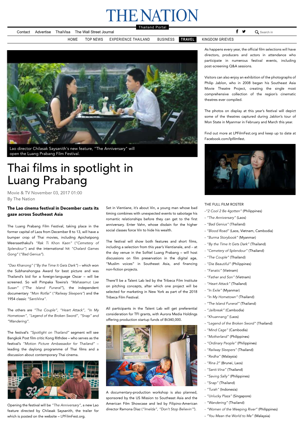 Thai Films in Spotlight in Luang Prabang