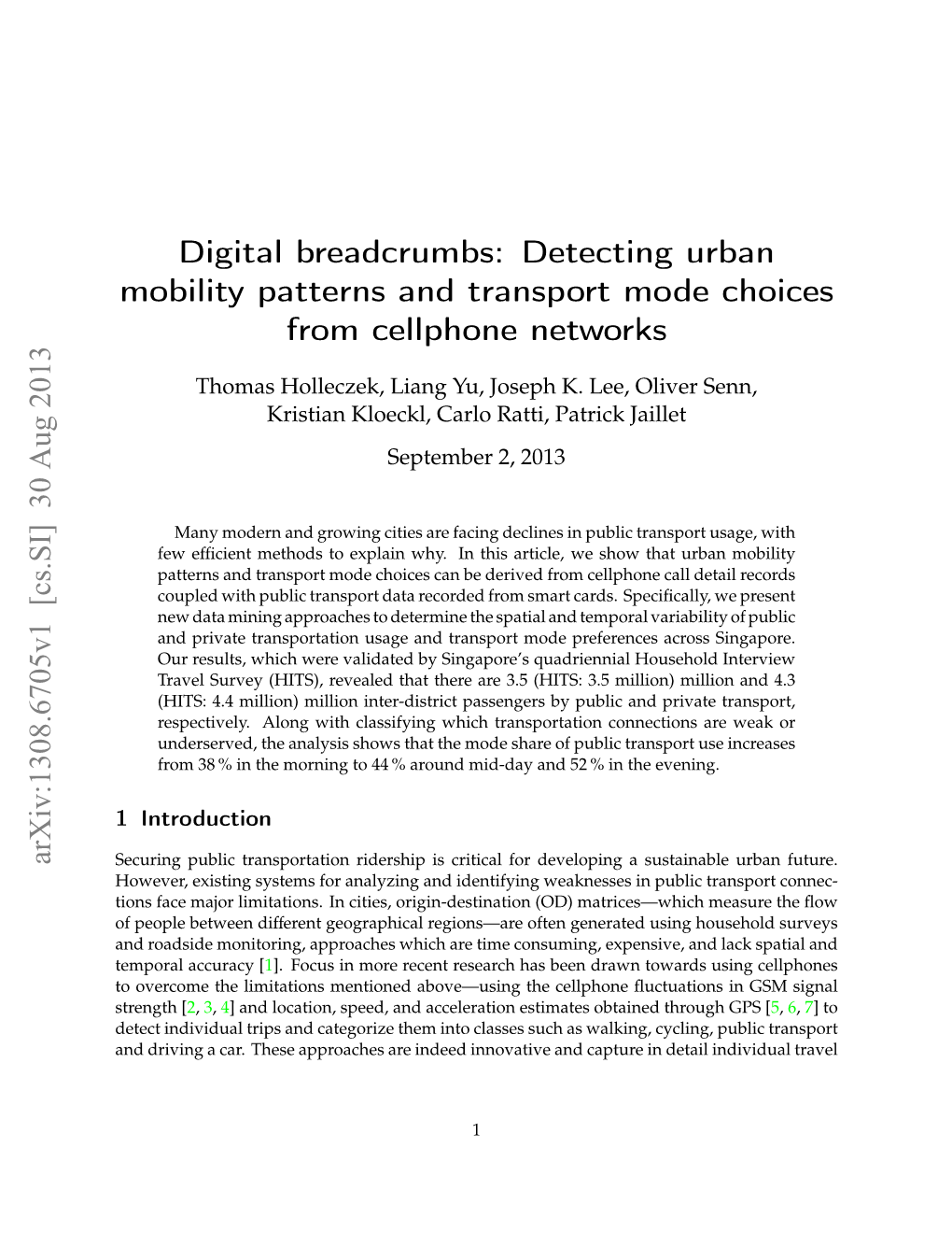 Digital Breadcrumbs: Detecting Urban Mobility Patterns and Transport Mode Choices from Cellphone Networks