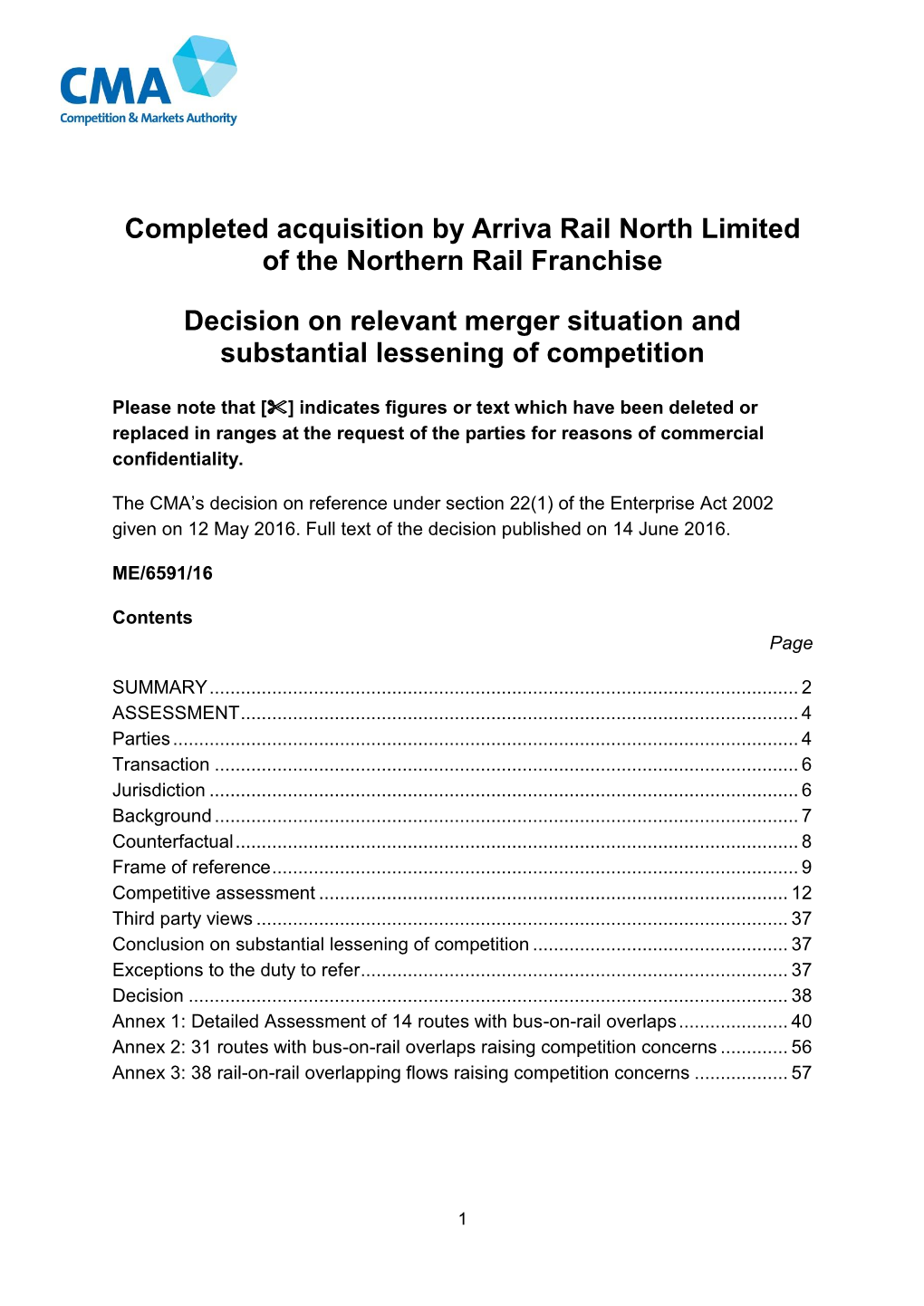Arriva Rail / Northern Rail Decision