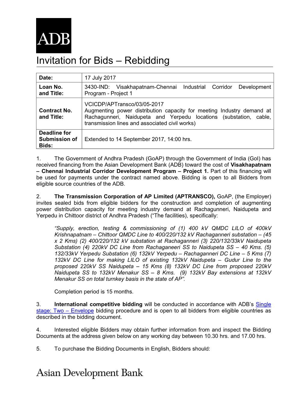 Invitation for Bids – Rebidding