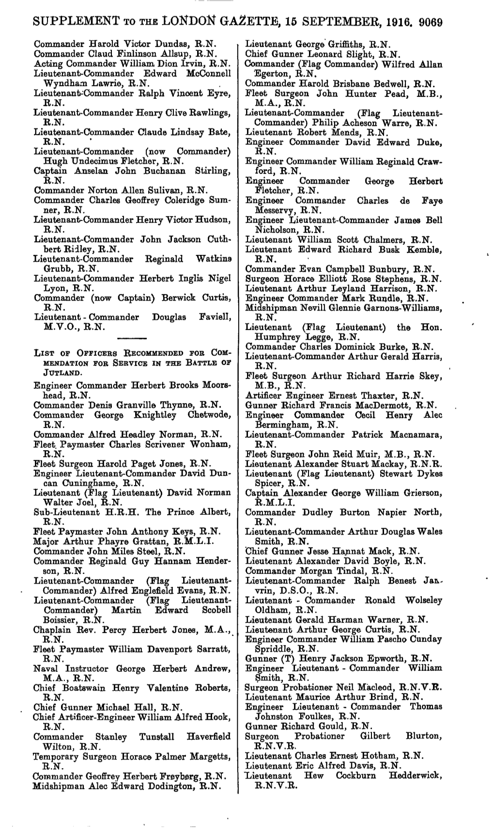 Supplement to the London Gazette, 15 September, 1916