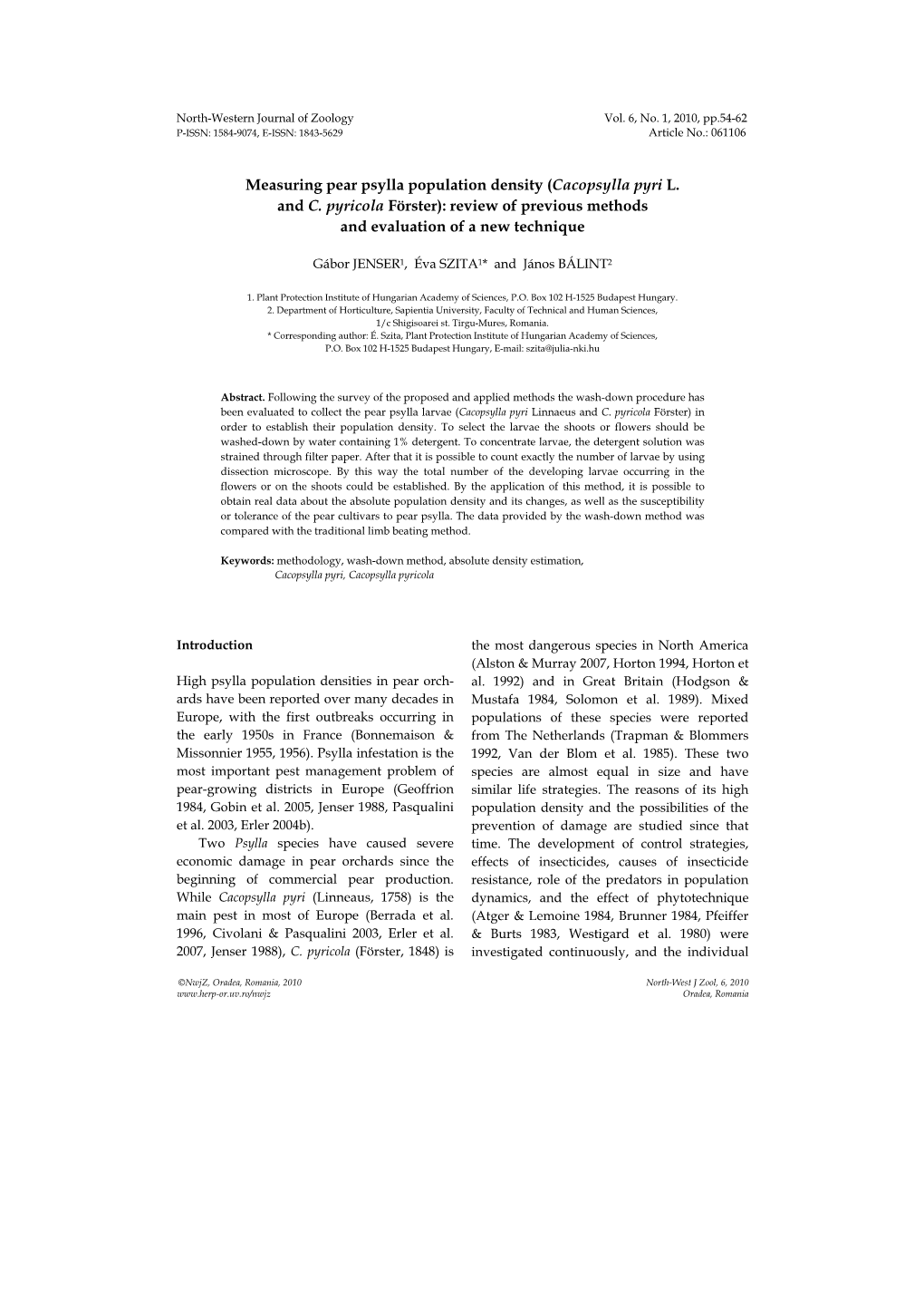 Measuring Pear Psylla Population Density (Cacopsylla Pyri L. and C. Pyricola Forster)