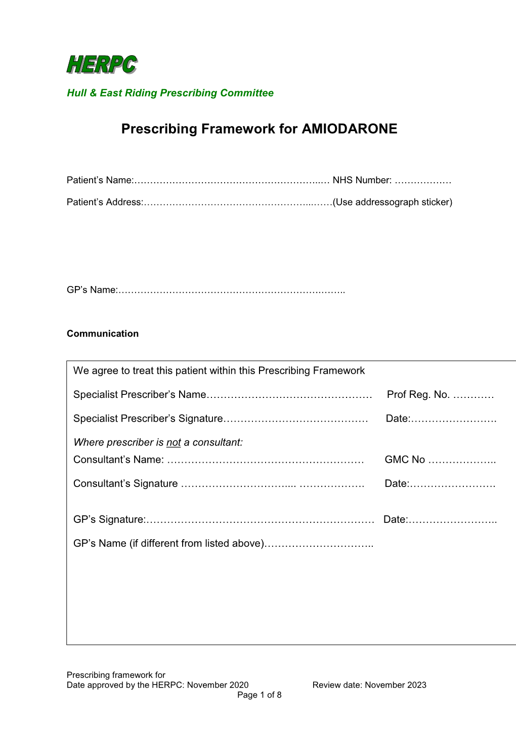 Prescribing Framework for AMIODARONE