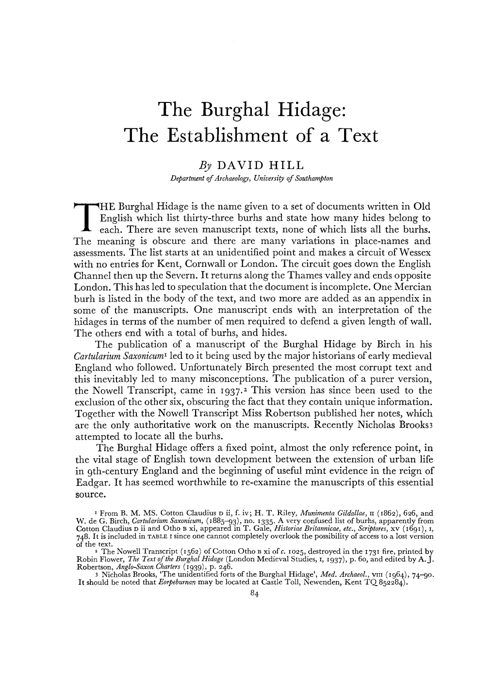 The Burghal Hidage: the Establishment of a Text