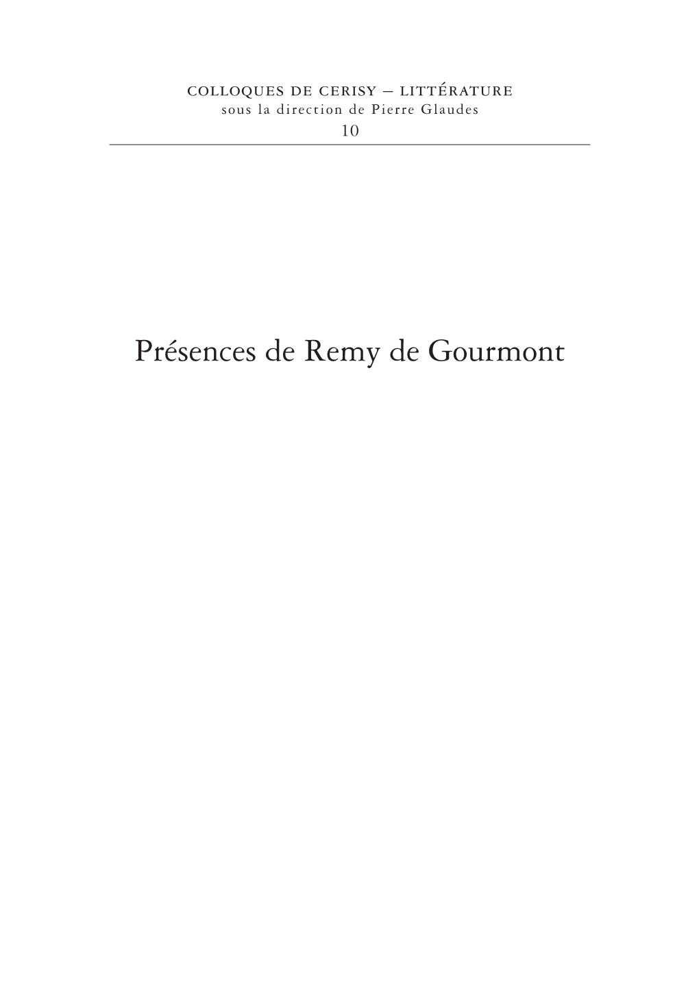 Présences De Remy De Gourmont