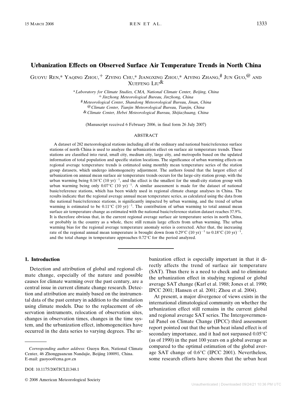 Urbanization Effects on Observed Surface Air Temperature Trends In