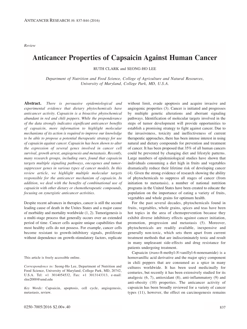 Anticancer Properties of Capsaicin Against Human Cancer