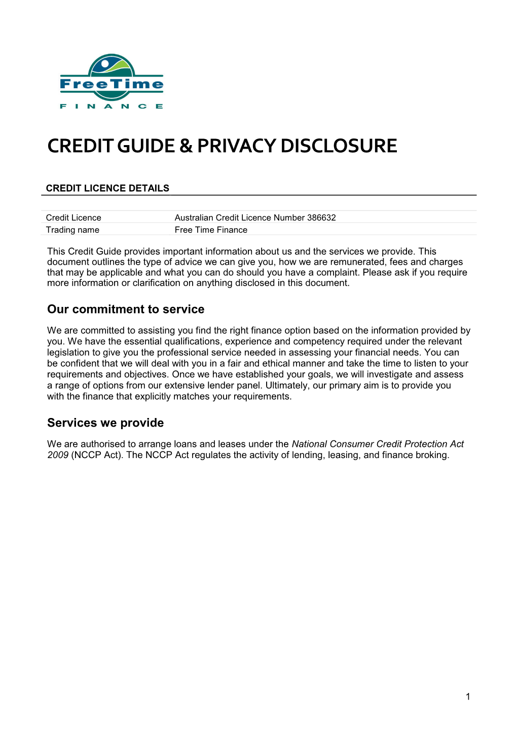 Credit Guide & Privacy Disclosure