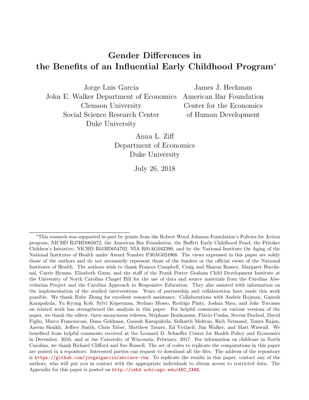 Gender Differences in the Benefits of an Influential Early Childhood