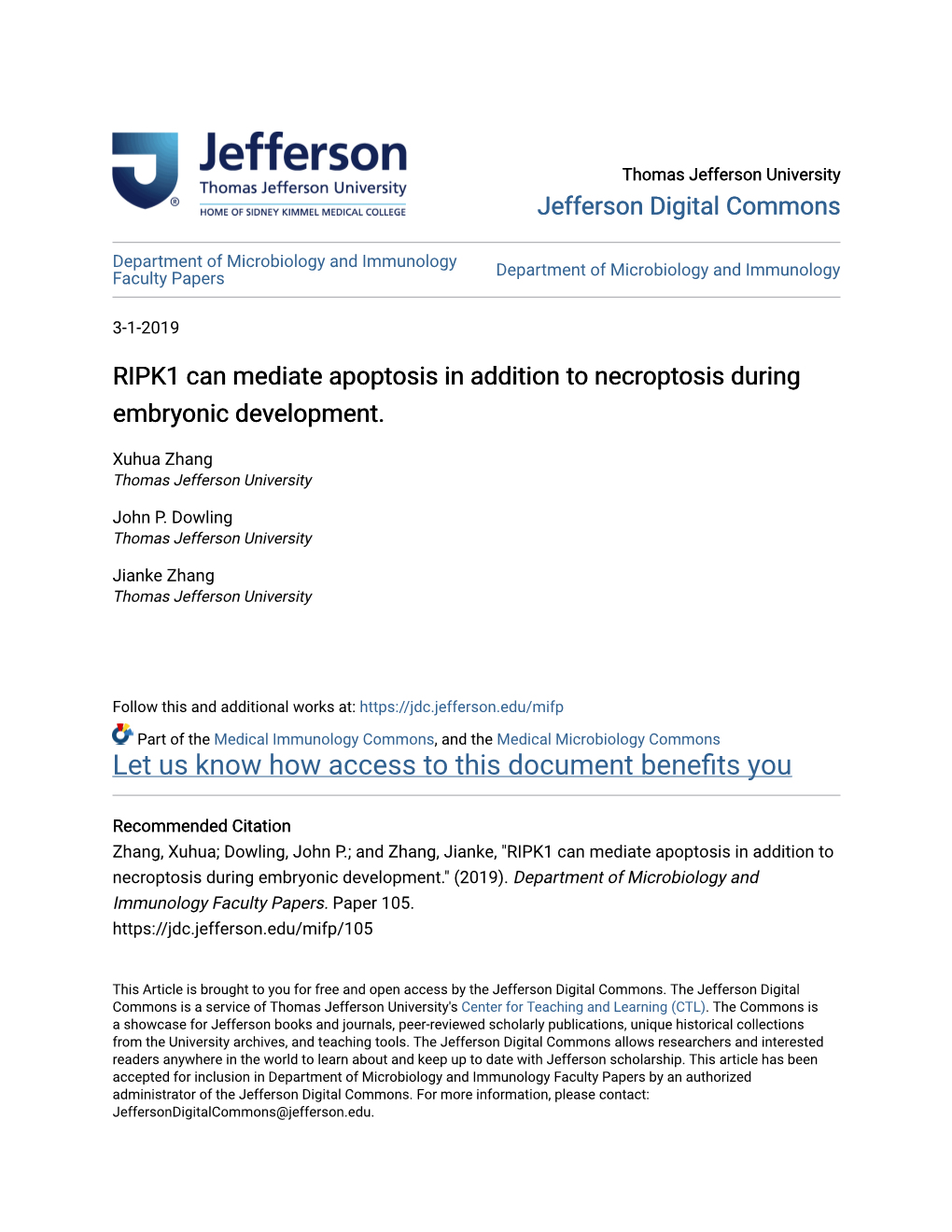 RIPK1 Can Mediate Apoptosis in Addition to Necroptosis During Embryonic Development