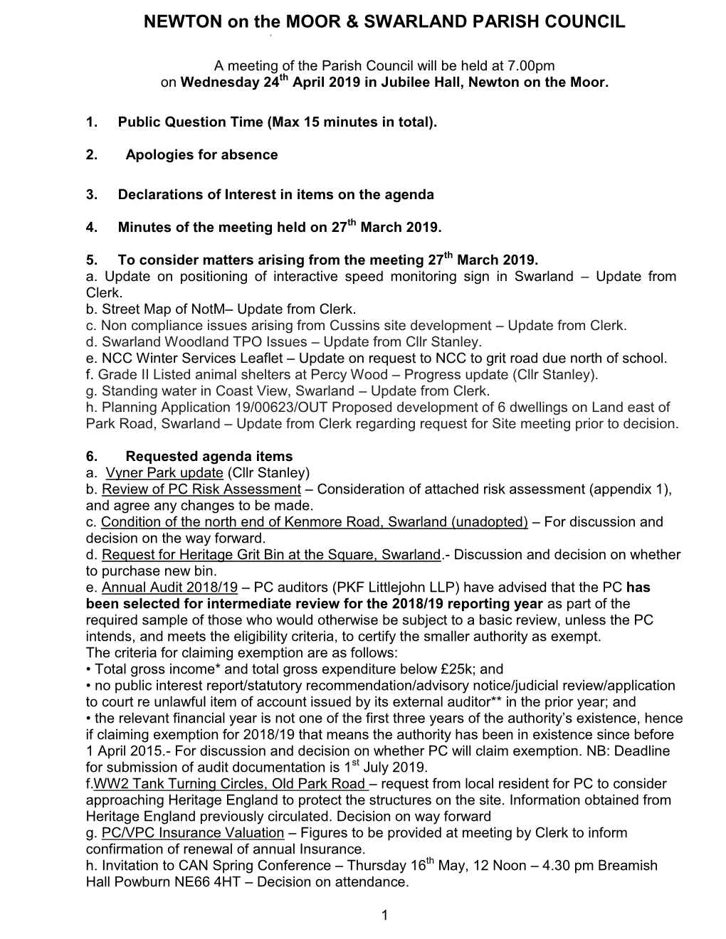 A Meeting of the Parish Council Will Be Held on Wednesday 23 October 2002 at About 7