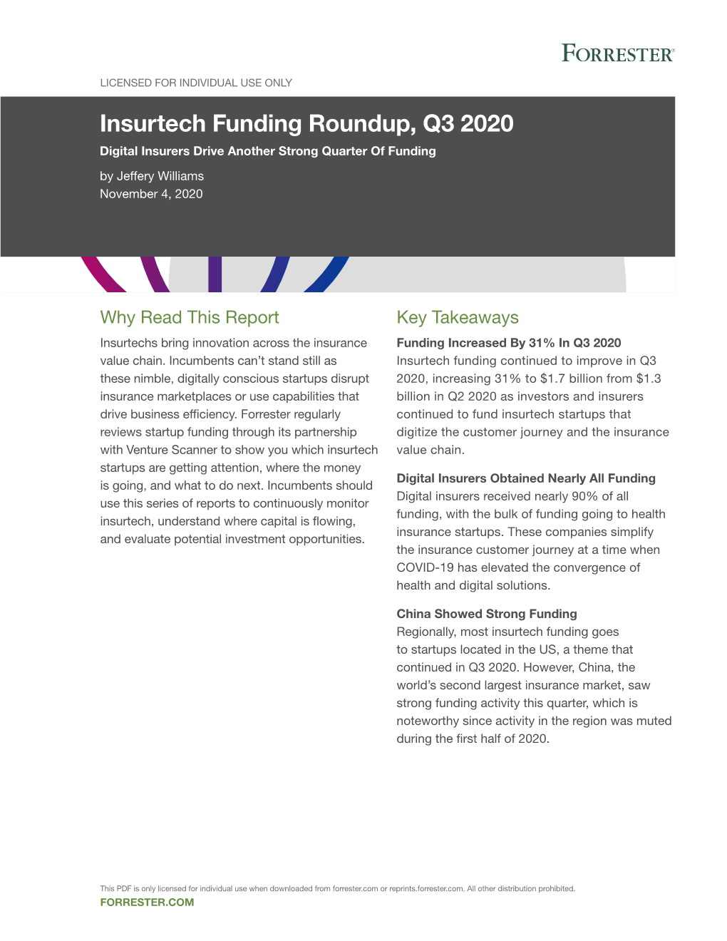 Insurtech Funding Roundup, Q3 2020 Digital Insurers Drive Another Strong Quarter of Funding by Jeffery Williams November 4, 2020