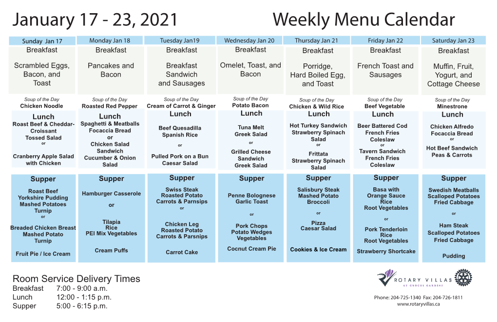 RV Room Service Menu Jan 17 – 23, 2021