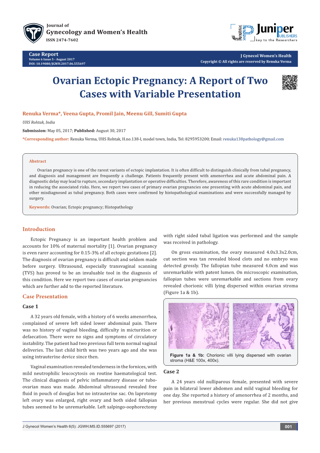 Ovarian Ectopic Pregnancy: a Report of Two Cases with Variable Presentation