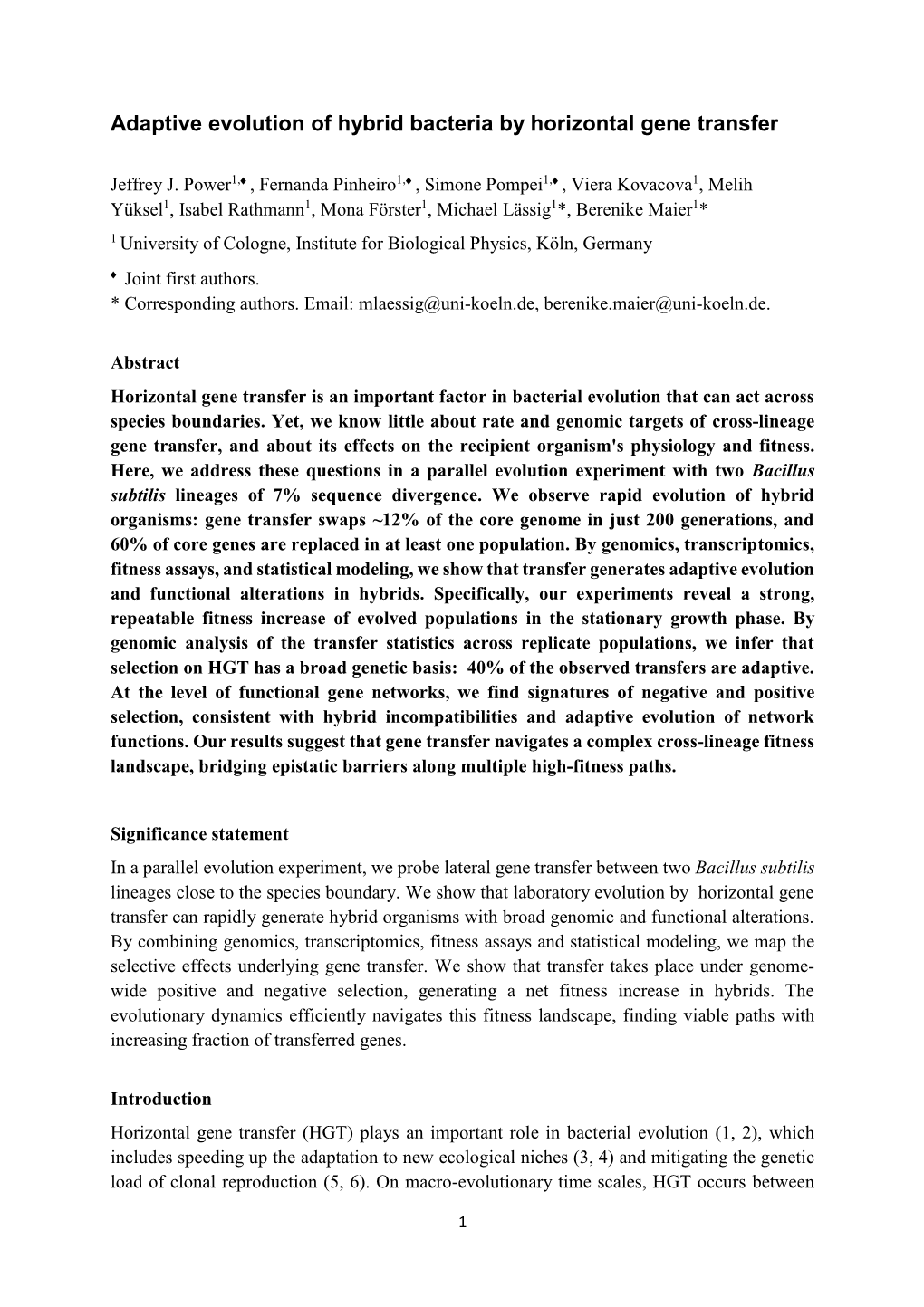 Adaptive Evolution of Hybrid Bacteria by Horizontal Gene Transfer