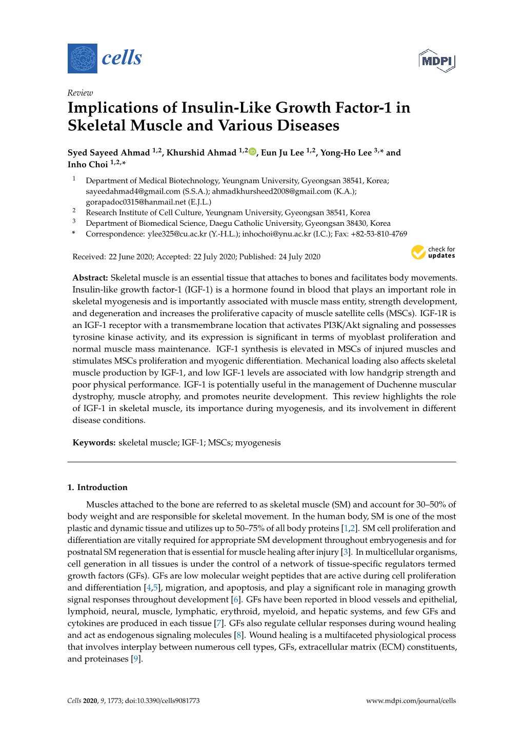 Implications of Insulin-Like Growth Factor-1 in Skeletal Muscle and Various Diseases