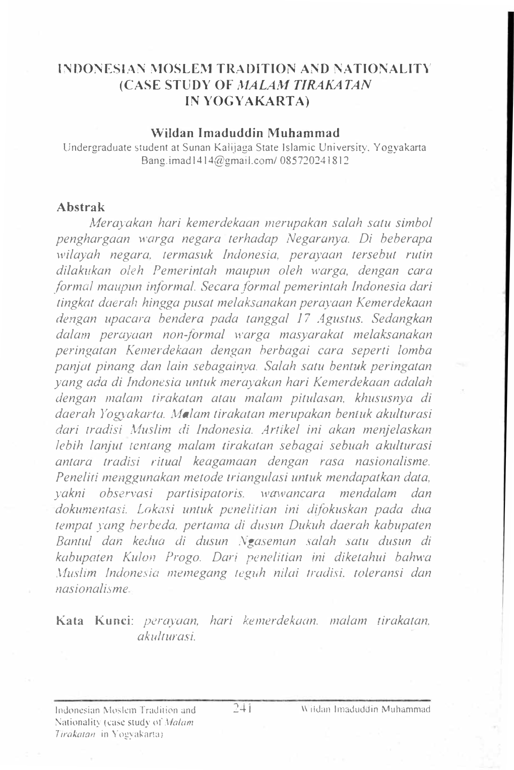 Indonesia Moslem Tradition and Nationality