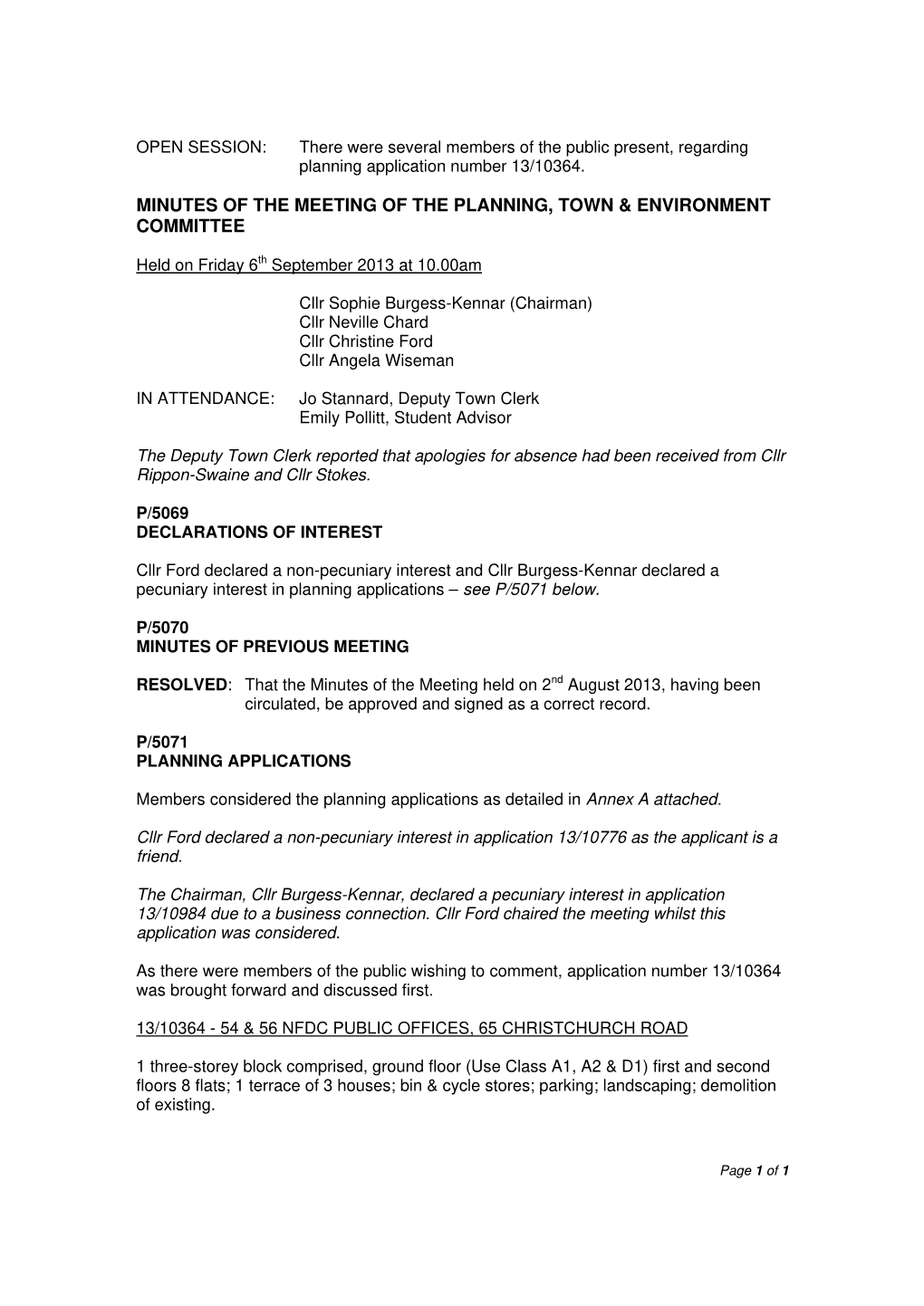 Minutes of the Meeting of the Planning, Town & Environment Committee