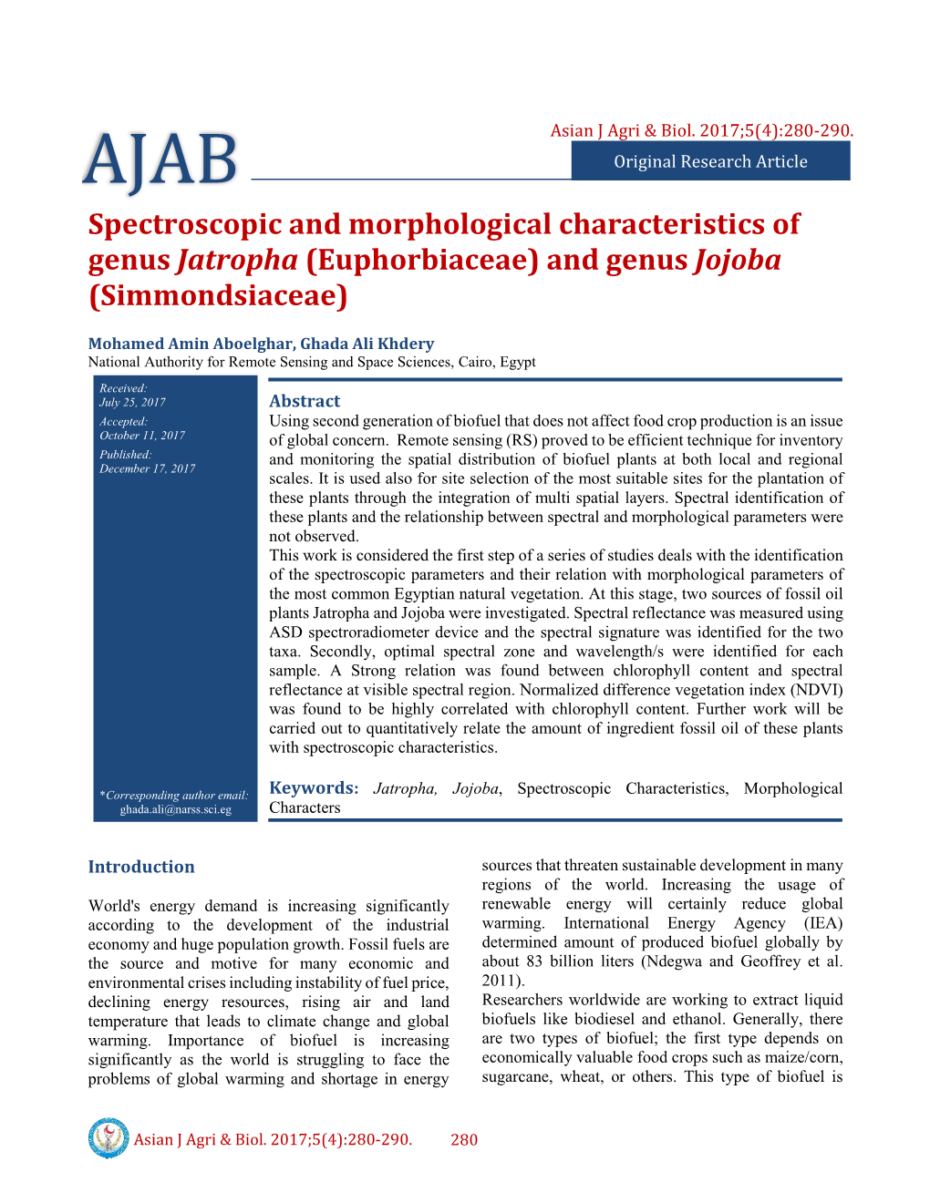 Spectroscopic and Morphological Characteristics of Genus Jatropha (Euphorbiaceae) and Genus Jojoba (Simmondsiaceae)