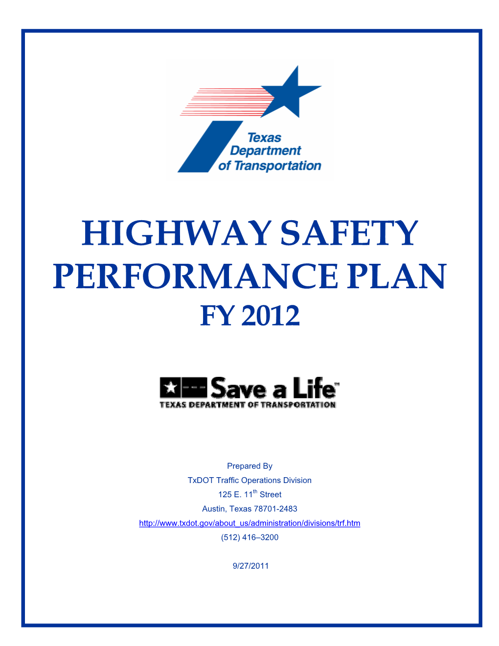 Highway Safety Performance Plan Fy 2012