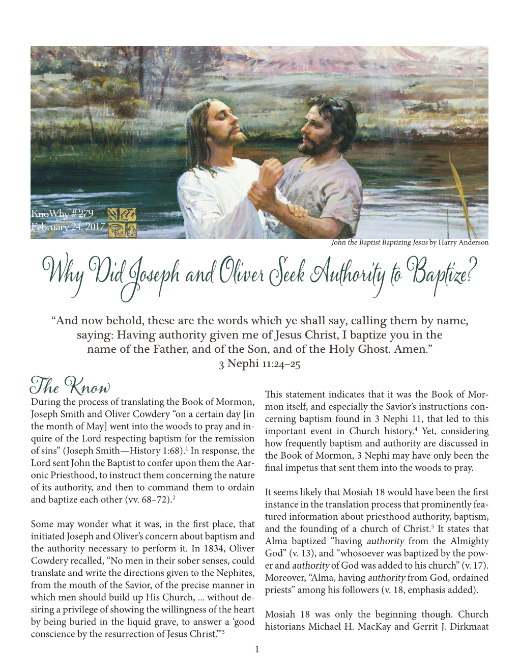 Why Did Joseph and Oliver Seek Authority to Baptize?