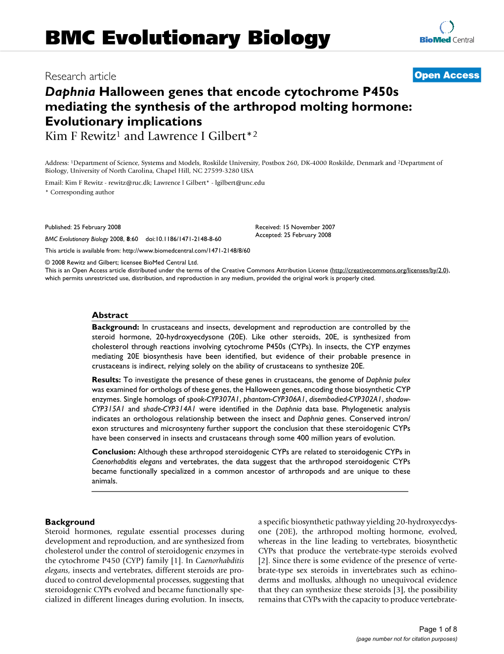 Daphnia Halloween Genes That Encode Cytochrome P450s